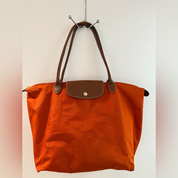 Handbags - Authentic Longchamp Orange and Brown Tote Bag